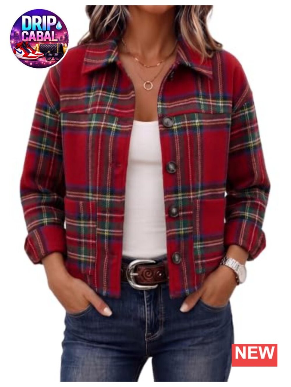 LOMON Women's Flannel Cropped Plaid Shacket Button Down Fall Outfit